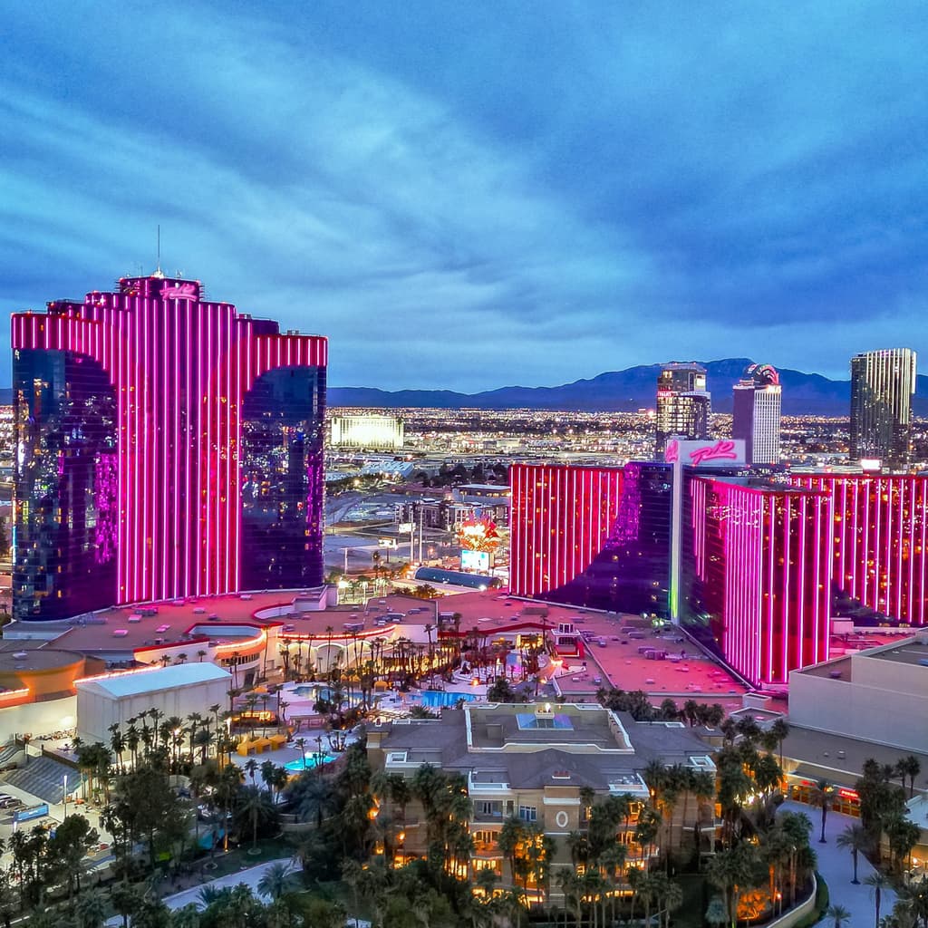 Rio Hotel & Casino Las Vegas exterior building LED lights