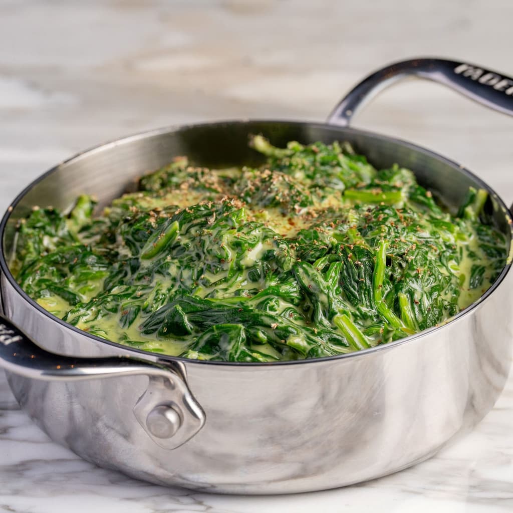 Creamed spinach from High Steaks Vegas, a modern steakhouse set to debut in October 2025 atop the Masquerade Tower of the Rio near the Las Vegas Strip.